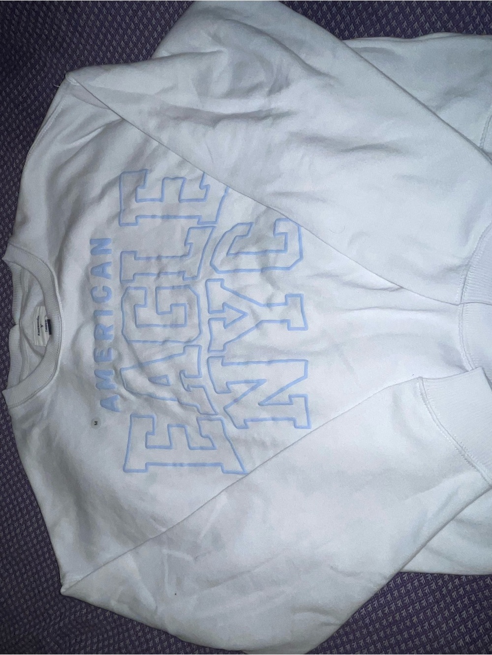 American Eagle Outfitters White Sweatshirt with Pale Blue Logo